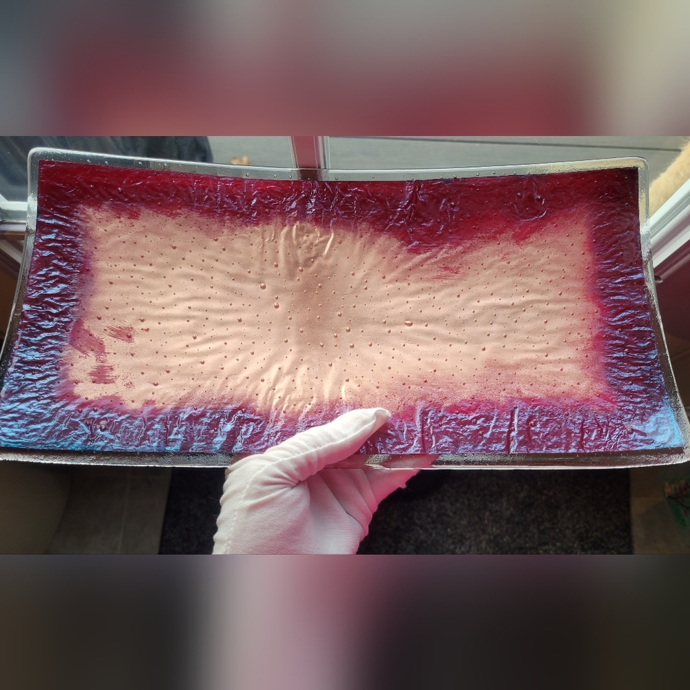 Handmade Jones Glassworks made in Seattle, WA Fused Copper/Red Glass Plate